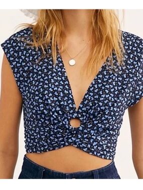 Free People Havana Honey Heart Print Ring-Front Crop Top